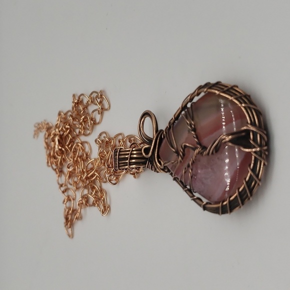 737- Red Agate Stone Tree Of Life Wire Wrapped Pendant Necklace Handmade NWT - Picture 12 of 12
